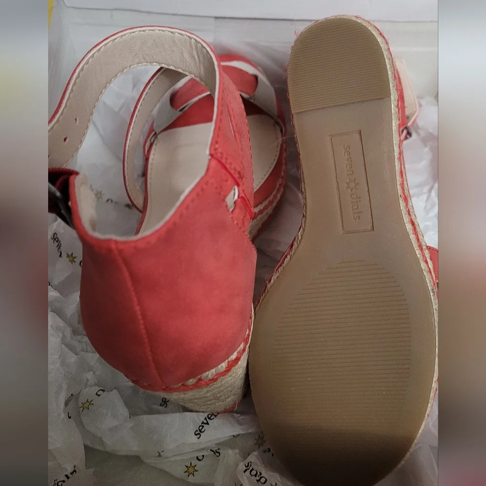 Seven Dials Berlina Espadrille Wedge Sandal Red Nubuck 8M NEW NIB